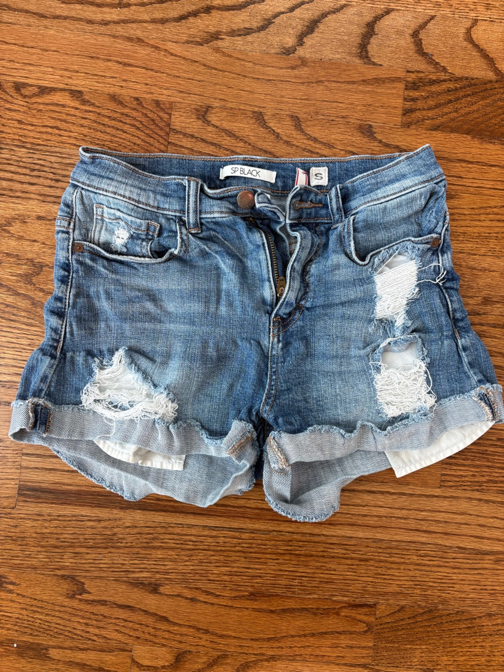 SP Black Distressed Blue Denim Women's Shorts